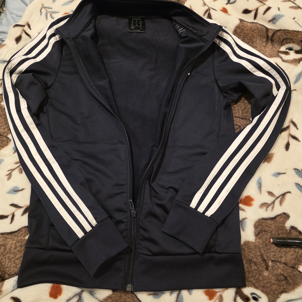 Adidas Navy Track Jacket with White Stripes - Picture 3 of 7